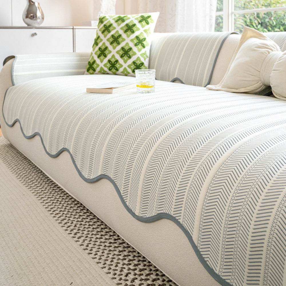 Herringbone Scalloped Edge Sofa Cover