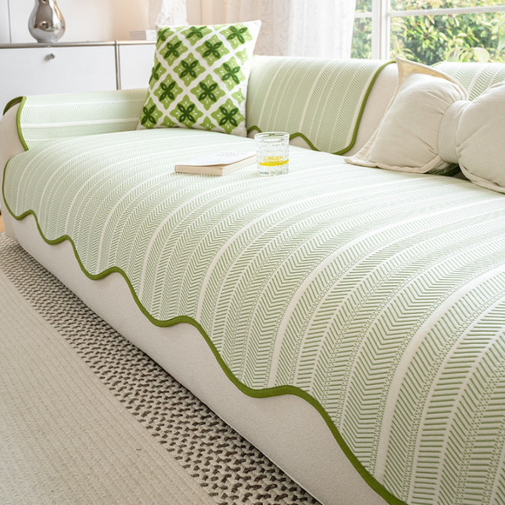 Herringbone Scalloped Edge Sofa Cover