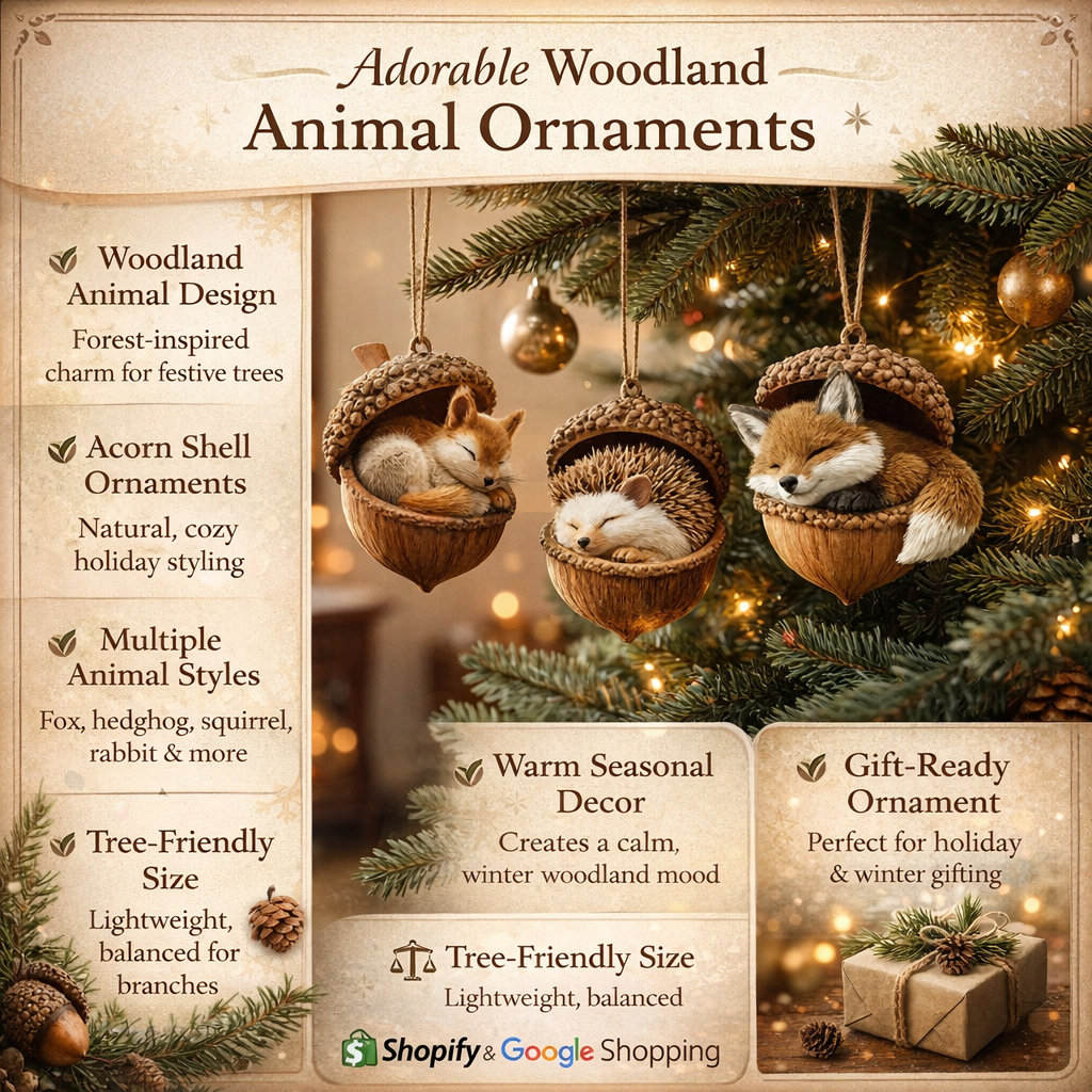 Christmas Ornaments Woodland Animal Acorn Tree Decor