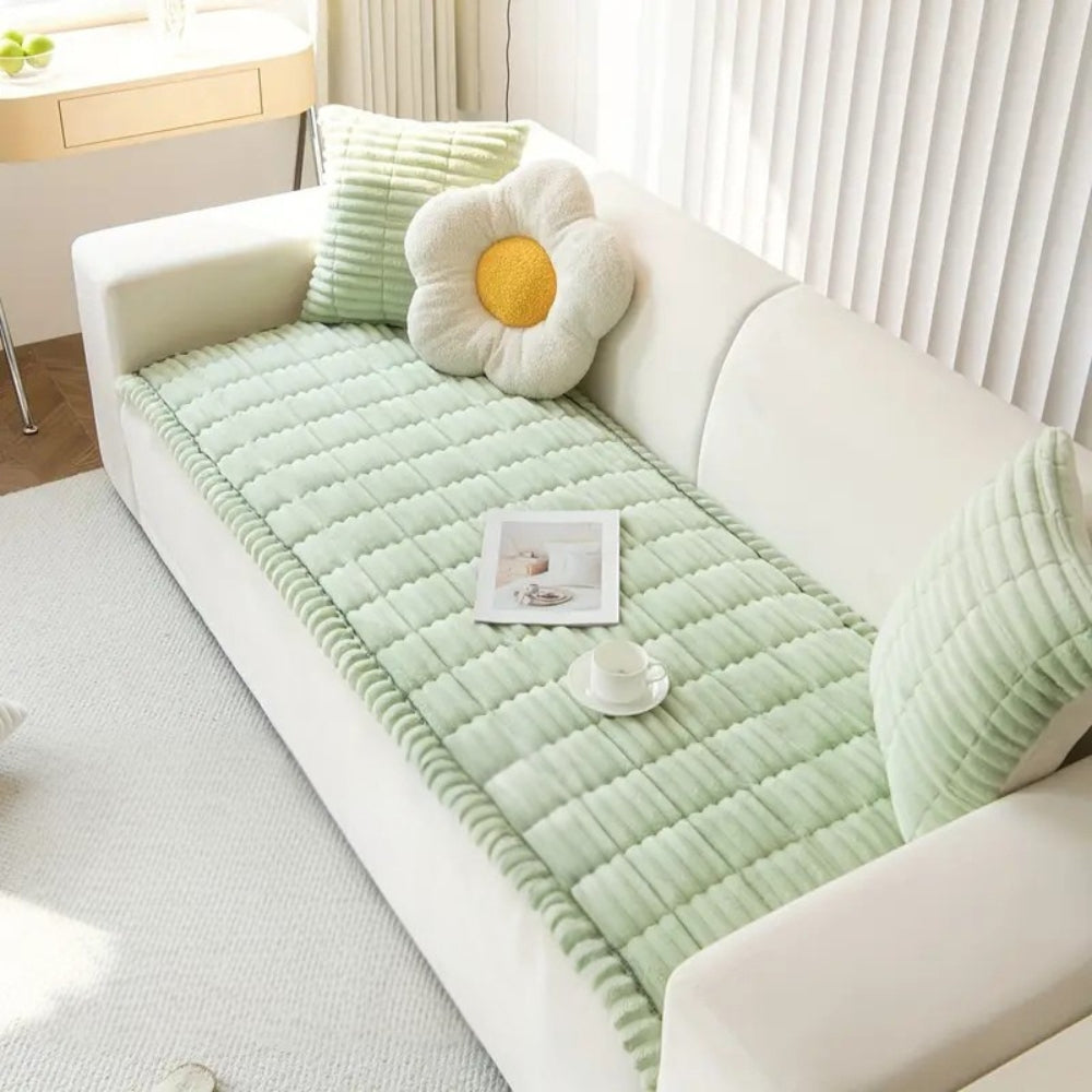 Plush Pleated Edges Sofa Cover