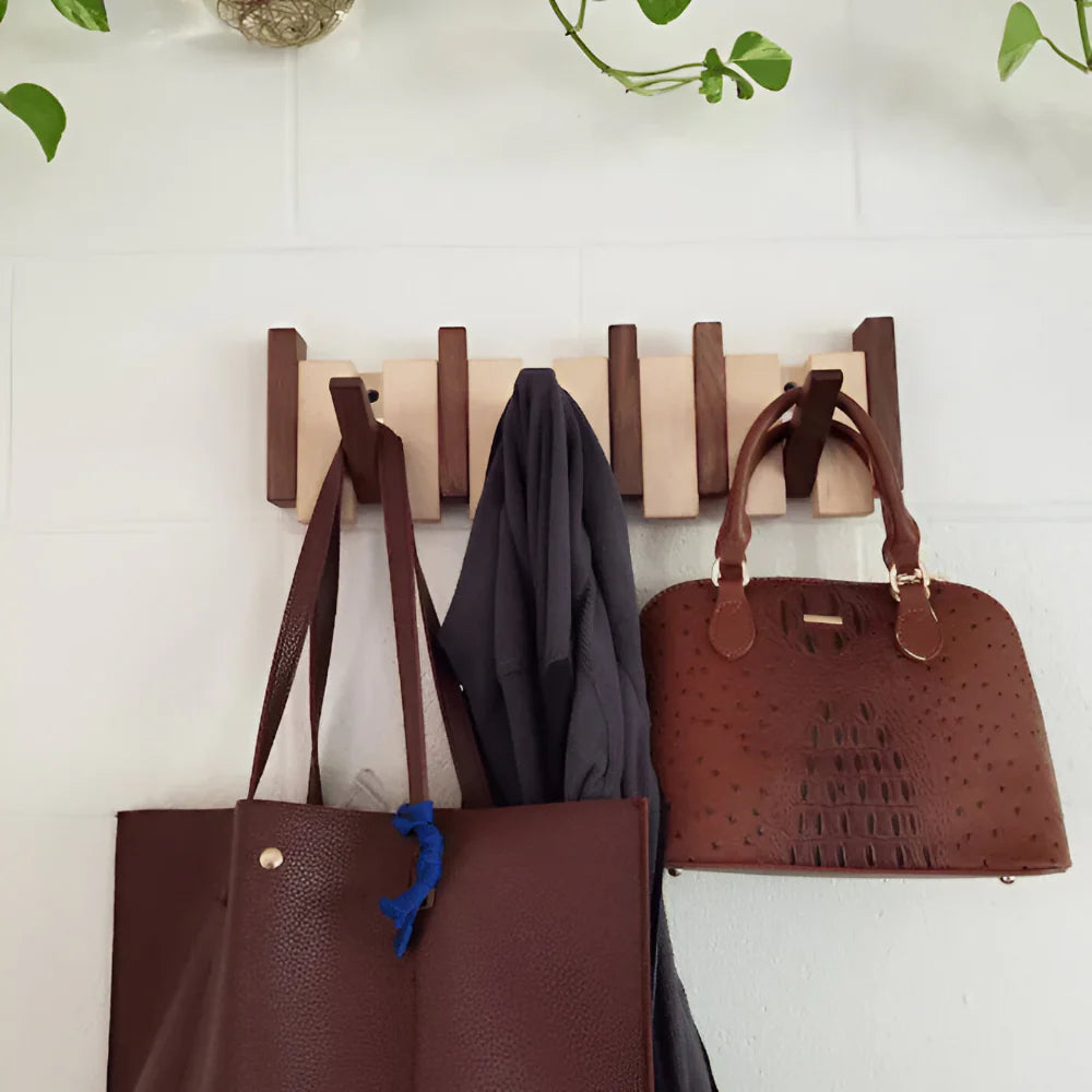 Coat Rack Wooden Wall Mounted Foldable Hook Storage Design