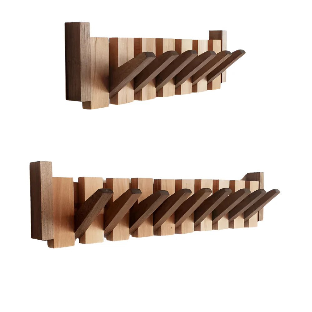 Coat Rack Wooden Wall Mounted Foldable Hook Storage Design