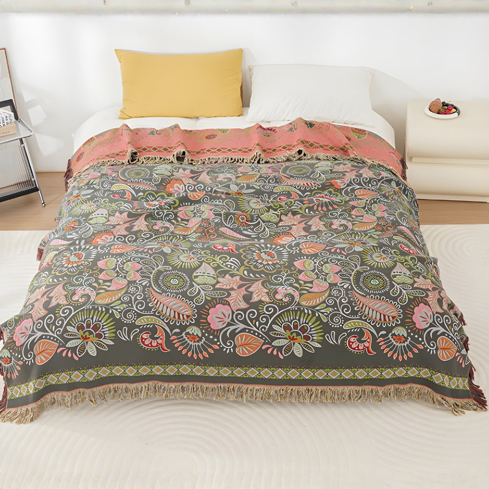 Boho Reversible Floral Cotton Blanket