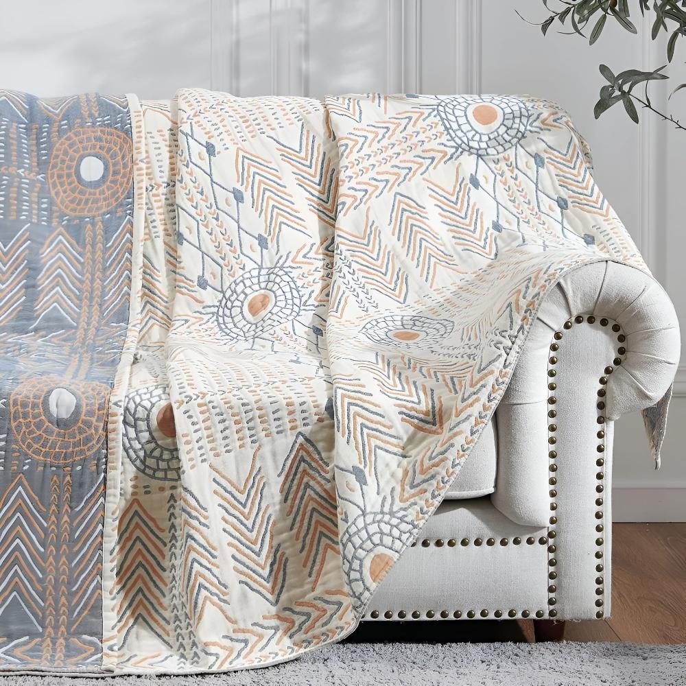 Reversible Cotton Throw Blanket for Home Use