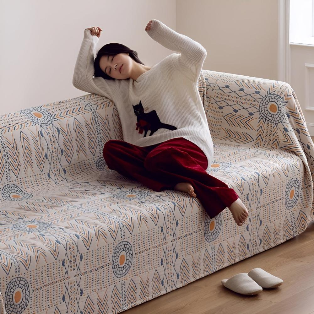 Reversible Cotton Throw Blanket for Home Use