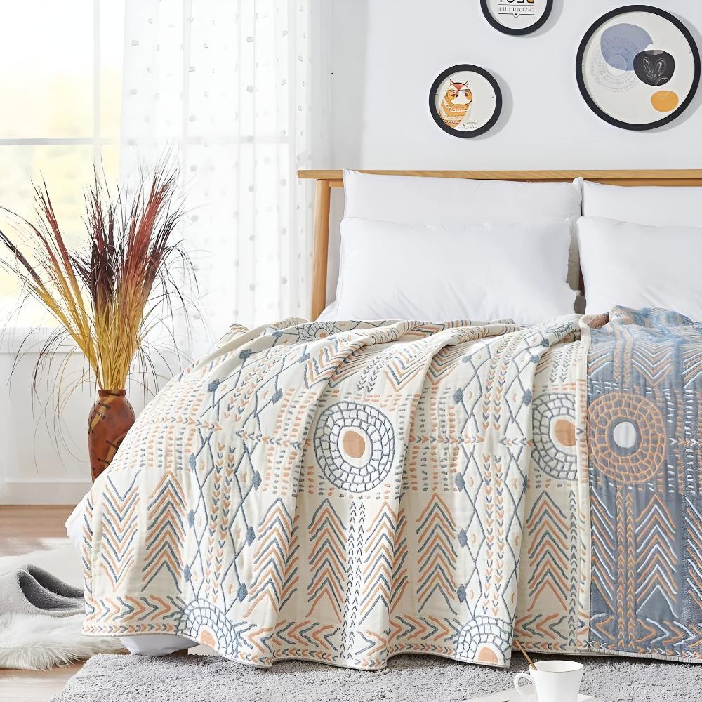 Reversible Cotton Throw Blanket for Home Use