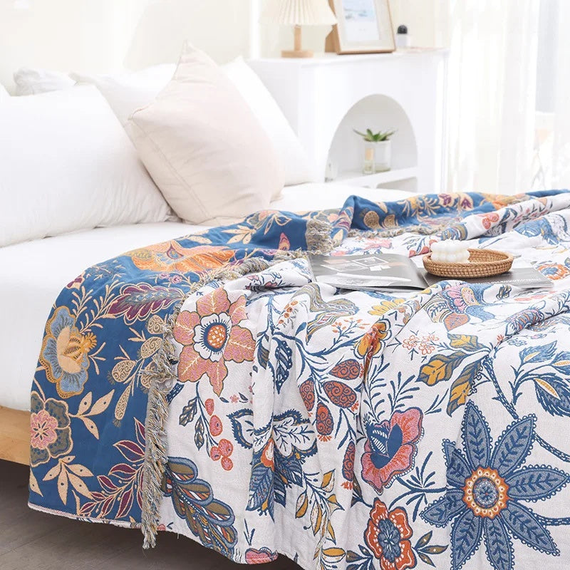 Floral Jacquard Cotton Throw Blanket