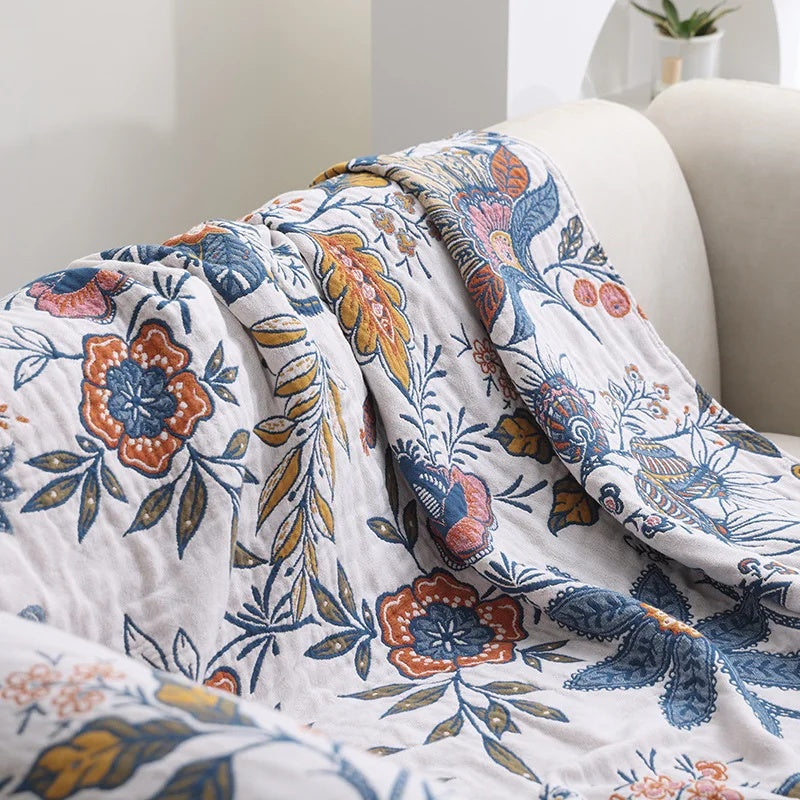 Floral Jacquard Cotton Throw Blanket