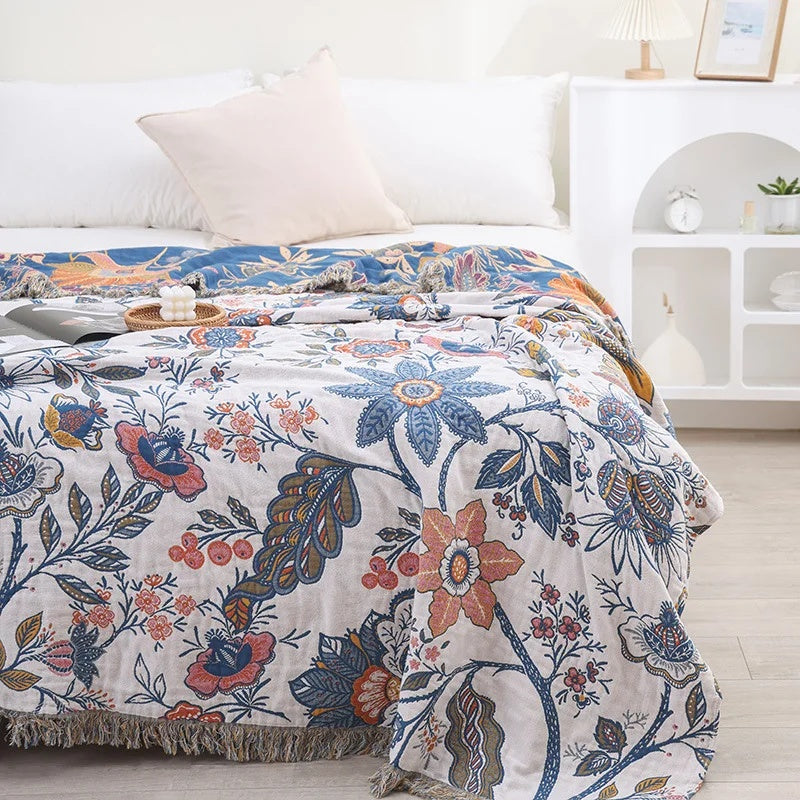 Floral Jacquard Cotton Throw Blanket